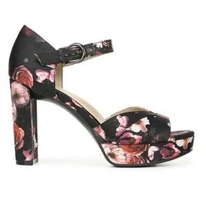 Naturalizer Malina 8M Platform Black Floral Heels Womens Ankle Strap Sandals N5